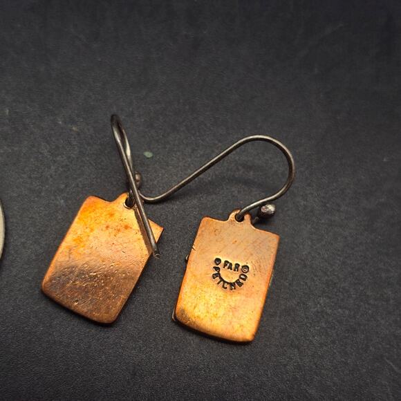 Far Fetched Copper and Sterling Celestial Earrings Moon Stars Dangle Drop - Picture 5 of 6